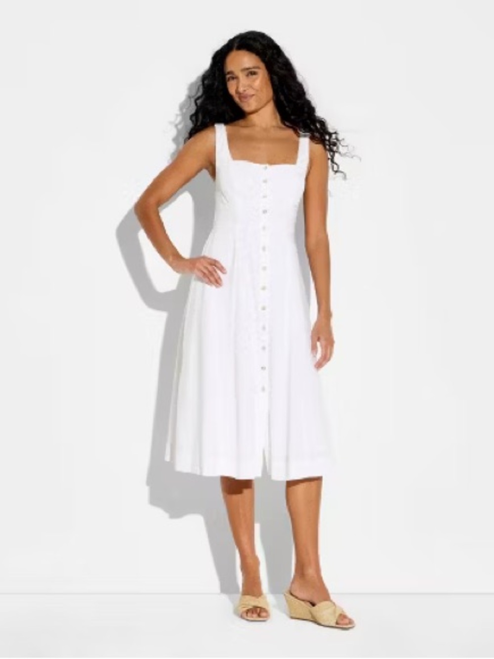 Women's Button-Front Midi A-Line Dress - Wild Fable™ (Target) White Small